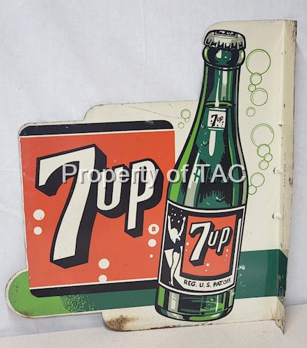 7up w/Lady on the Bottle Metal Flange Sign