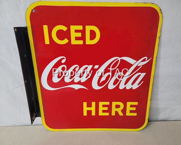 Iced Coca-Cola Here Porcelain Flange Sign