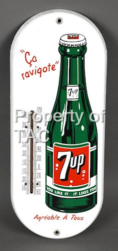 French 7up w/Bottle Porcelain Thermometer
