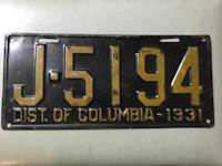 District of Columbia License Plates # J-5194