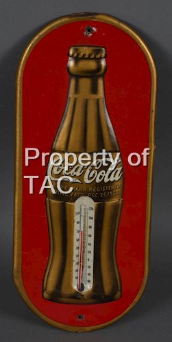 Coca-Cola Gold Christmas Bottle Metal Thermometer