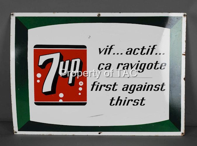 7up w/Logo First Against Thirst Porcelain Sign (TAC)