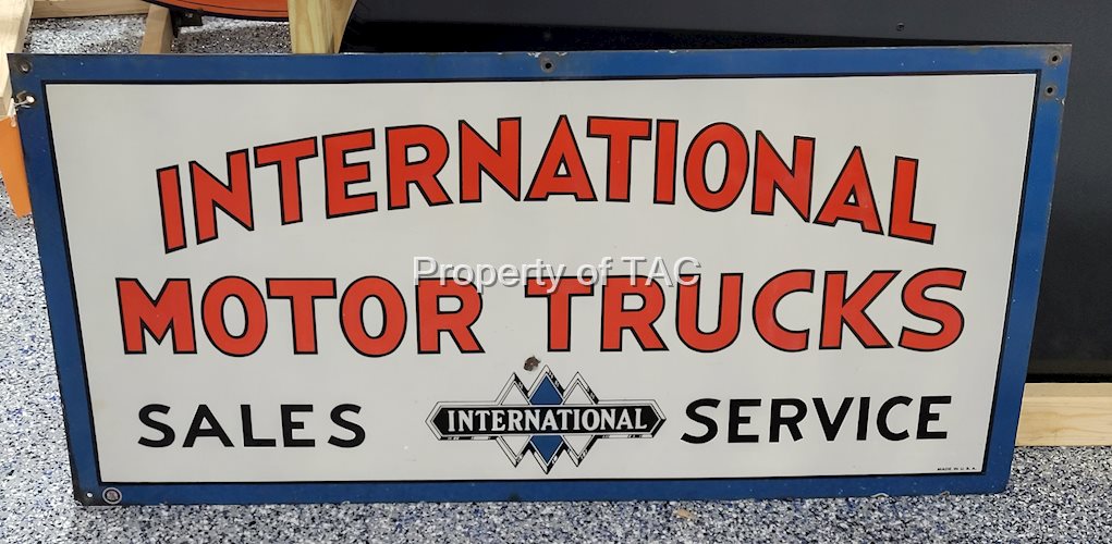 International Motor Trucks Sales & Service Porcelain Sign w/ Logo