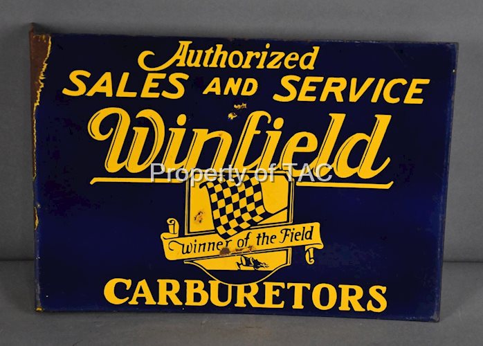 Winfield Carburetors Authorized Sales & Service w/Logo Porcelain Flange Sign