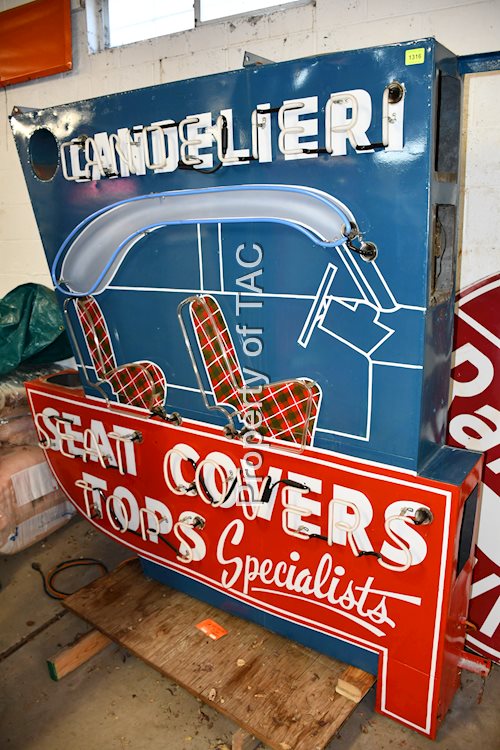 CANDELLERI SEAT COVERS TOPS SPECIALISTS 2- SINGLE-SIDED TIN NEON SIGNS