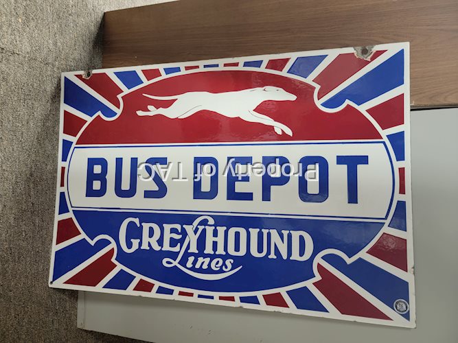 Greyhound Lines Bus Depot w/logo Porcelain Sign
