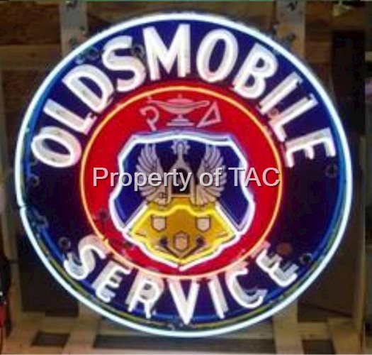 Oldsmobile Service w/Crest Porcelain Sign w/Neon Added