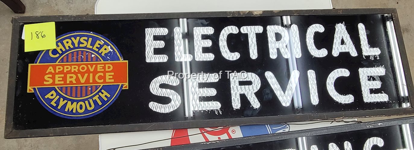 DeSoto Plymouth Electric Service Reverse Painted Sign