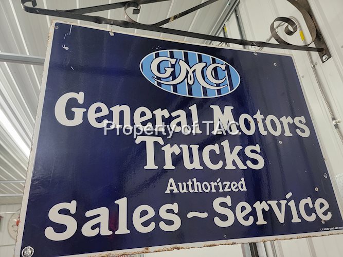 GMC General Motors Trucks Authorized Sales & Service Porcelain Sign