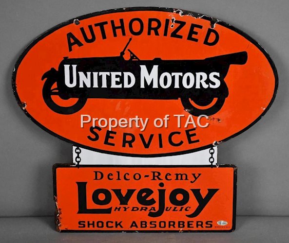 Authorized United Motors Service w/Delco-Remy Loverjoy Porcelain Sign