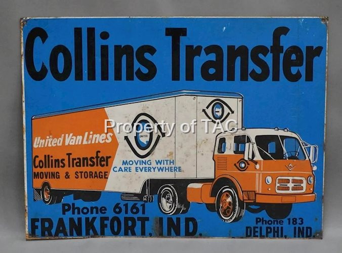 United Van Lines "Collins Transfer" w/White Truck Metal Sign