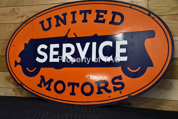 United Motors Service w/touring car logo Porcelain Sign