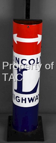 Lincoln Highway "L" w/Arrow Porcelain Curved Post Sign