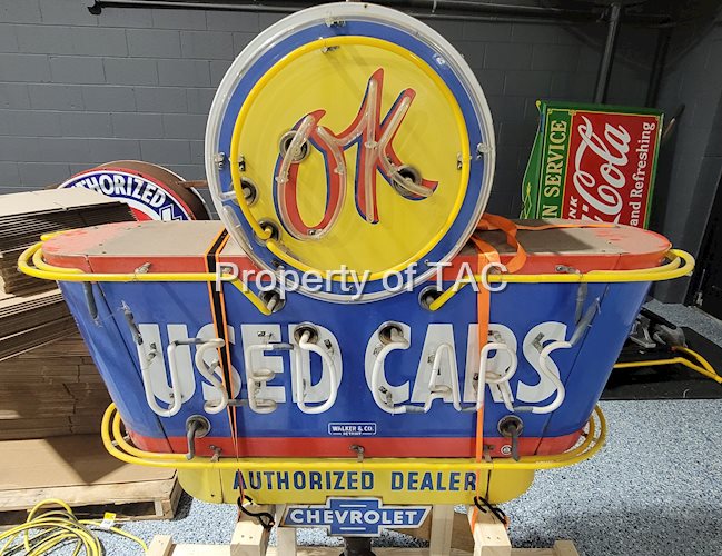 Ok Used Cars Chevrolet Autorized Dealer Porcelain Neon Sign
