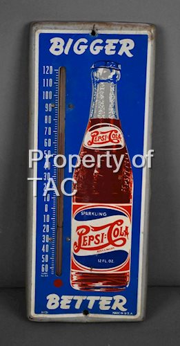 Pepsi:Cola Bigger Better w/Bottle Metal Thermometer