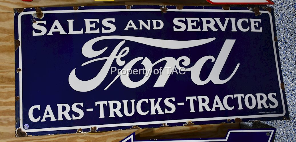 Ford Cars-Trucks-Tractors Sales and Service Porcelain Sign