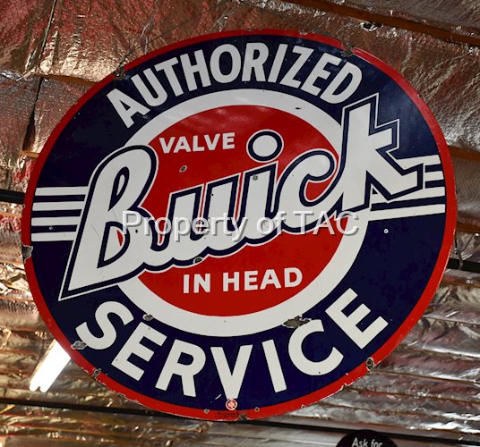 BUICK VALVE-IN-HEAD AUTHORIZED SERVICE DOUBLE-SIDED PORCELAIN SIGN