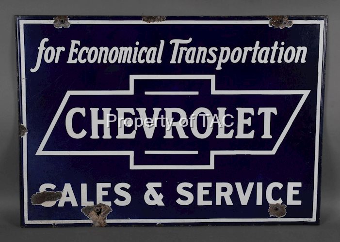 Chevrolet Sales & Service Economical Transportation Porcelain Sign