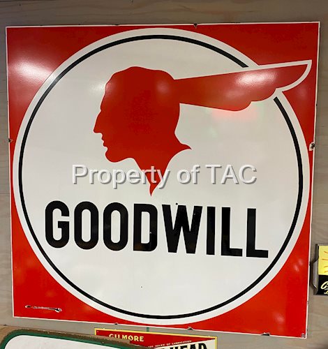 Large (Pontiac) Goodwill w/Full Feather Logo Porcelain Sign