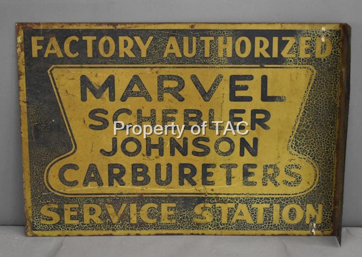 Marvel Schebler Johnson Carbureters Service Station Metal Flange Sign