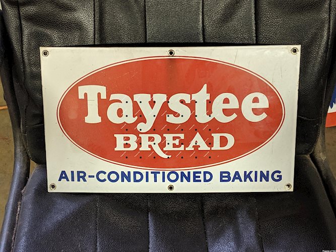 Taystee Bread Air Conditioned Baking SSP Single Sided Porcelain Sign