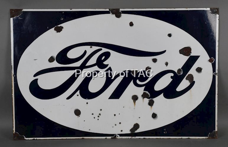 Ford (reverse colors) In Oval Porcelain Sign