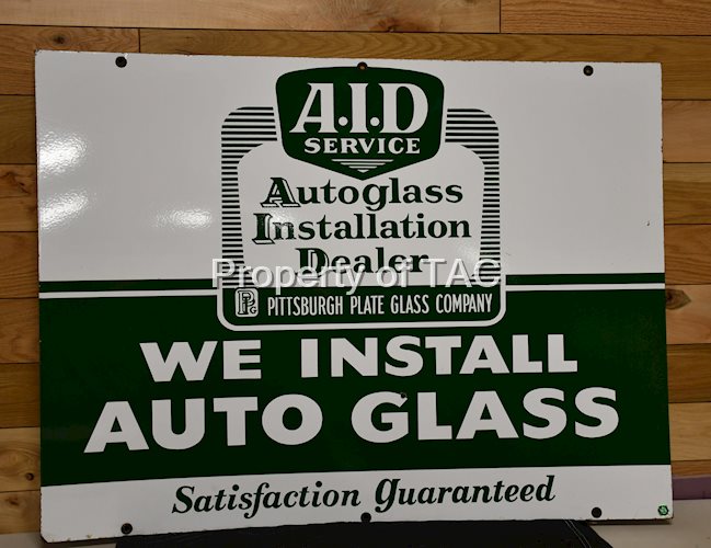 A.I.D. Service "We Install Auto Glass" Porcelain Sign