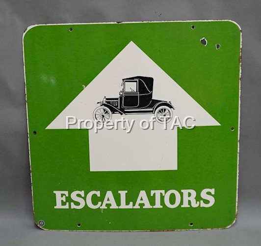 Escalators w/Ford Model T in Arrow Porcelain Sign