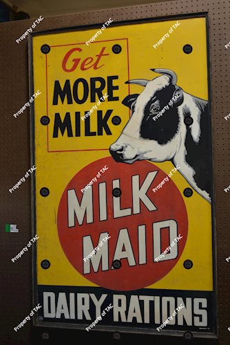 Milk Maid Dairy Rations w/Cow Masonite Sign