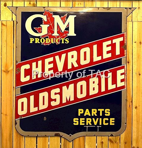 GM Products Chevrolet Oldsmobile Part Service Porcelain Shield Sign