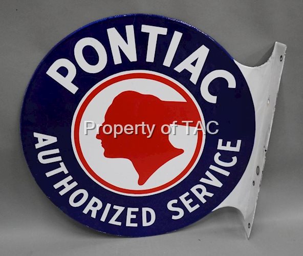 Pontiac Authorized Service w/Chopped Feather Logo Porcelain Flange Sign