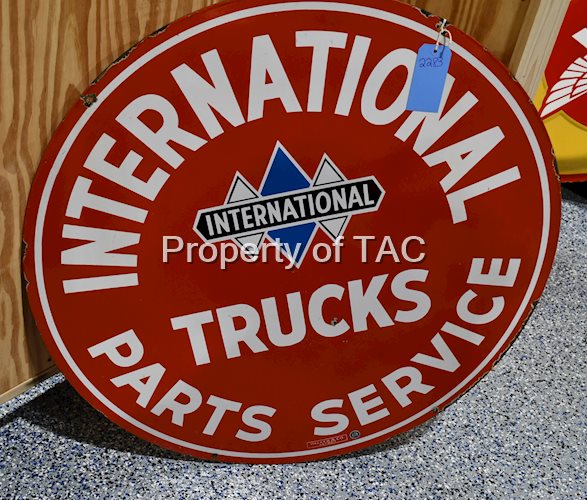 International Trucks Sales & Service w/Blue Diamond Logo Porcelain Sign