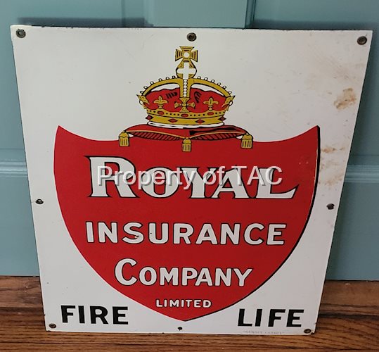 Royal Insurance Company Limited Fire Life Porcelain Sign w/ Crest Logo
