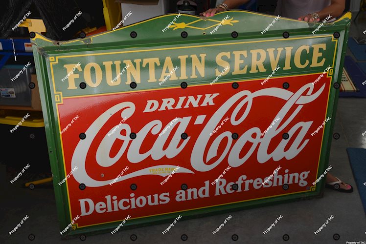 Drink Coca-Cola Delicious and Refreshing" Fountain Service porcelain sign"