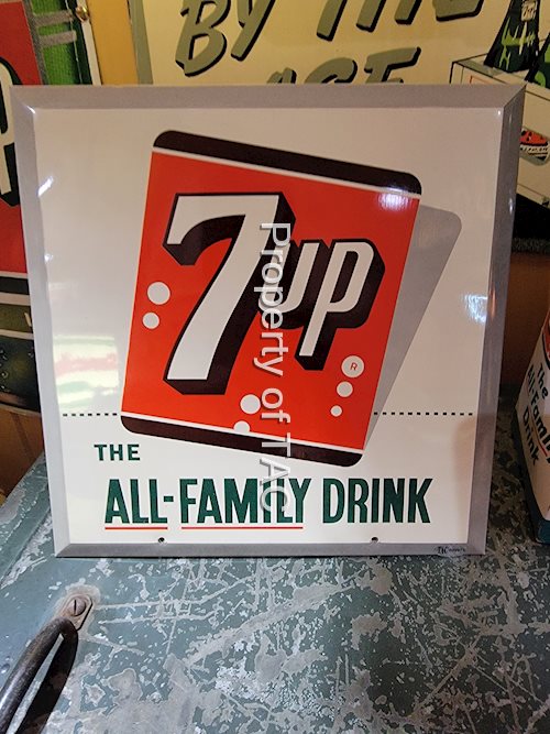 7up "the All-Family Drink" Celluloid Easel Back Sign