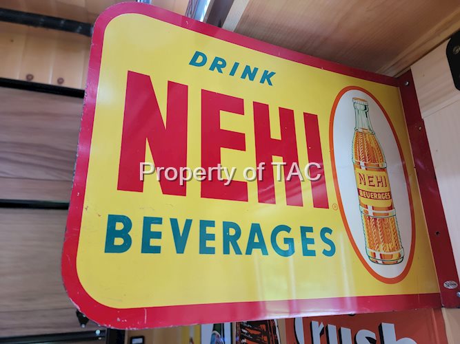 Drink Nehi Beverages w/Bottle Metal Flange Sign