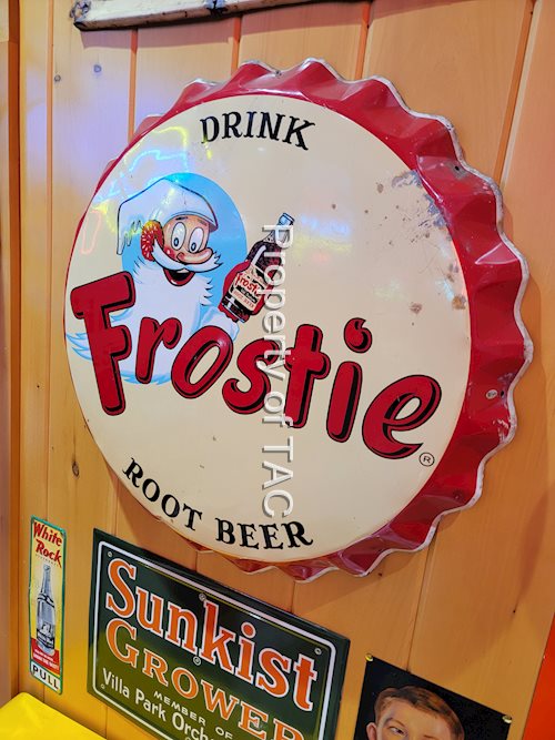 Frostie Root Beer w/Logo Metal Bottle Cap Sign