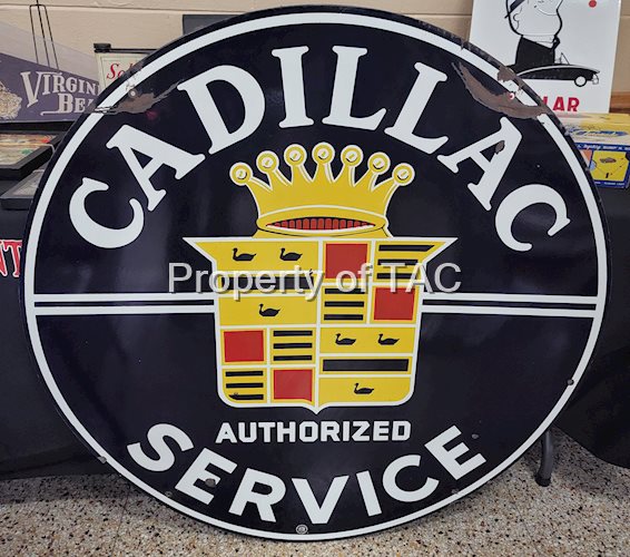 Cadillac Authorized Service w/Crest Logo Porcelain Sign