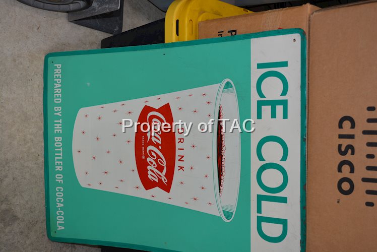 Drink Coca-Cola "Ice Cold" w/Cup Logo Metal Sign