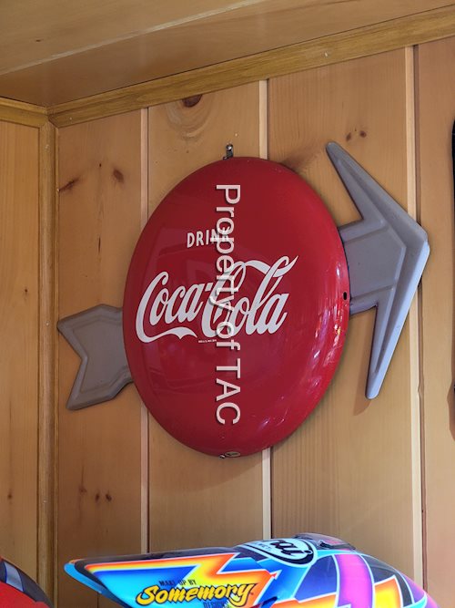 Drink Coca-Cola Metal Button & Arrow Sign