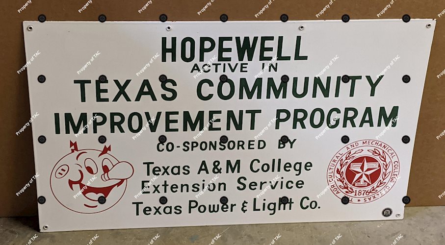 Hopewell Texas Power & Light DSP Double Sided Porcelain Sign w/ Texas A&M and Redikilowatt Logo