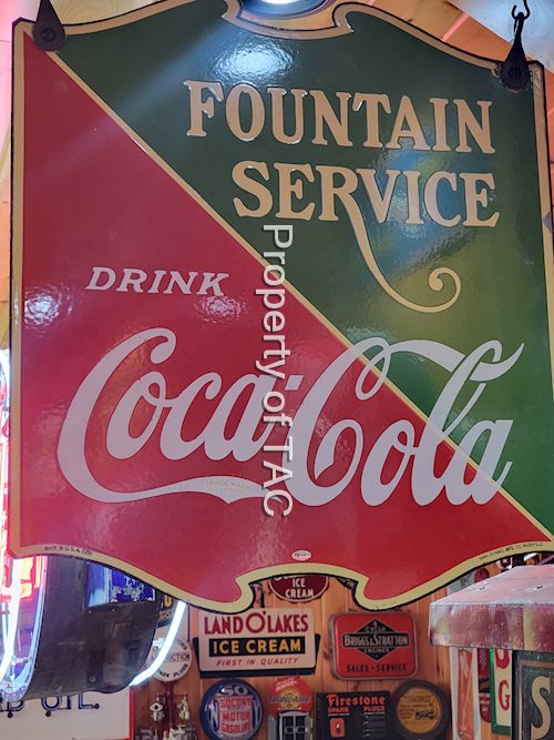 Drink Coca-Cola Fountain Service w/Check Mark Logo Porcelain Signt