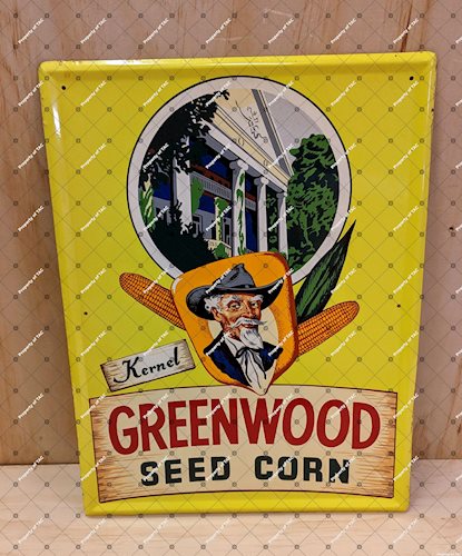 Kernel Greenwood Seed Corn SST Self Framed Single Sided Tin Sign
