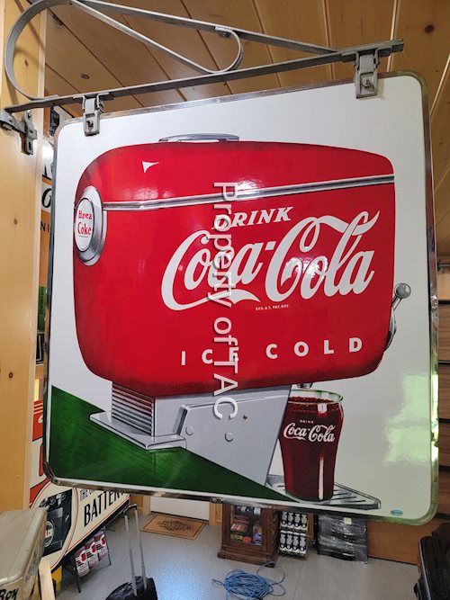 Drink Coca-Cola w/Motorboat Style DIspenser Porcelain Sign