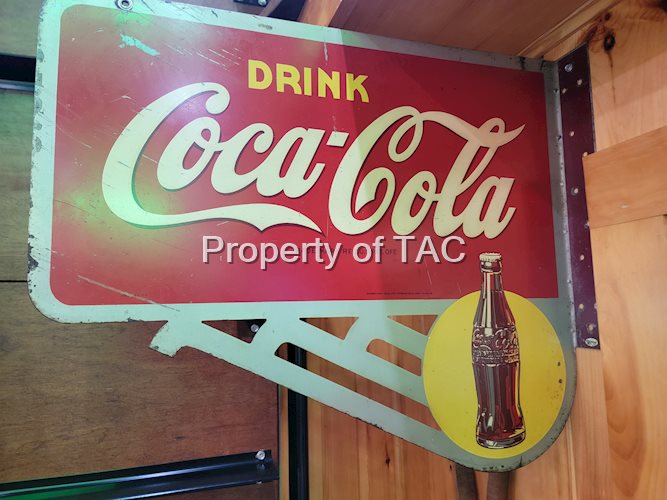 Drink Coca-Cola w/Bottle Metal Flange Sign