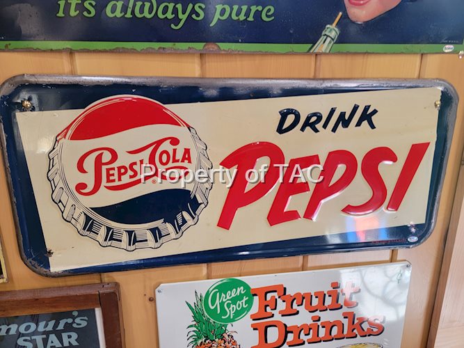 Drink Pepsi w/Bottle Cap Logo Metal Sign