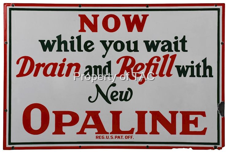 (Sinclair) Drain &; Refill with New Opaline Porcelain Sign