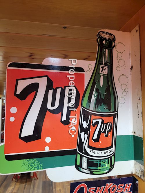 7up w/Lady on Bottle Metal Flange Sign