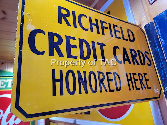 Richfield Credit Cards Honored Here Porcelain Flange Sign
