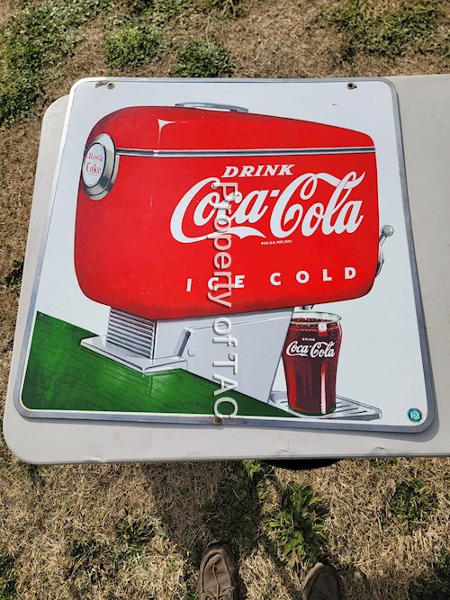 Drink Coca-Cola w/Motor Boat Style Dispensers Porcelain sign